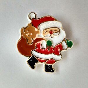 Vintage 1983 Hallmark Christmas Waving Santa w Toy Bag Lapel Pin Holiday Brooch